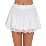 Women's Pleated Mini Skirt Elastic High Waist Lace Ruffle Short Skirts Japanese Lolita Casual Summer Fall Skirt ﻿