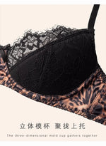 Sexy leopard print lace underwear for women, thin, small breasts, push-up, large bra, anti-sagging bra, new style