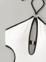 Hollow Out Wrinkled Halter One Piece Swimsuit Women Thong Swimwear Female Backless Monokini High Cut Leg Bathing Suit Beach Wear