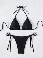 ZTVitality Sexy Set Damen Black Triangle Tie Side Bikini 2025 New Biquini Padded Pad Halter Backless Swimsuit Women Swimwear