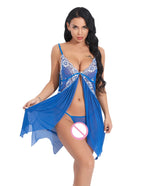 Lace Front Closure Sleepwear Women Sexy Lingerie Dress Porno Suit Babydoll Transparent Mesh Nightdress Erotic Clothing