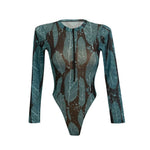 2026 Printed Long Sleeve with Long Pants Sexy One Piece Swimsuit Women Swimwear Female Flowers Padded Bather Bathing Suit Swim
