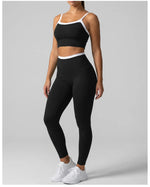 Double Layered Contrasting Yoga Sets Women Shock-absorbing Sports Bra Gym Workout Clothes Outwear High Waist Pants Fitness Suits