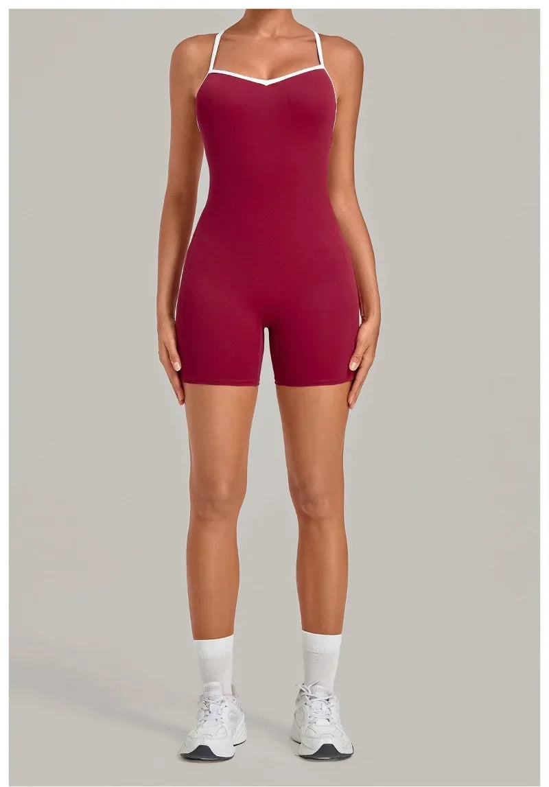 Women's Seamless Yoga Jumpsuits Fitness Sports Gym Hip-lifting Sleeveless One-piece Backless Workout Training Shorts Jumpsuit
