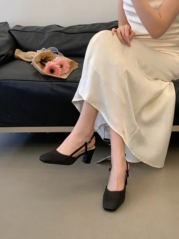 Summer Closed Toe Sandals Buckle Strap Summer Heels Mary Jane Thick Heels French Shallow Lolita Sandals OL Dress Shoes New 2026
