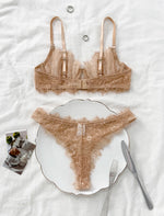 Ladies' Basic Style Thin Lace Bra And Panty Set Seamless Single Layer Eyelet Underwear Comfortable Intimate Apparel