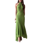 Temperament Halter Neck Long Dresses Women Green Backless Leace-up Irregular Package Hip Party Dress Elegant Banquet Vestidos