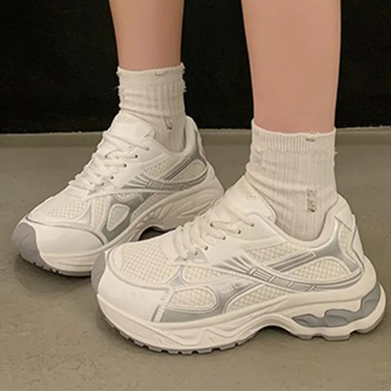 Spring Autumn Breathable Mesh Sneakers Women Mix Color Lace Up Sports Shoes Woman Wear Resistant Platform Casual Shoes Mujer
