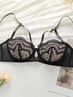High Quality New Sexy Underwear For Women's Lace Transparent Hollow 3/4 Bra Gathering Steel Ring Push Up Underwear Set HR2634