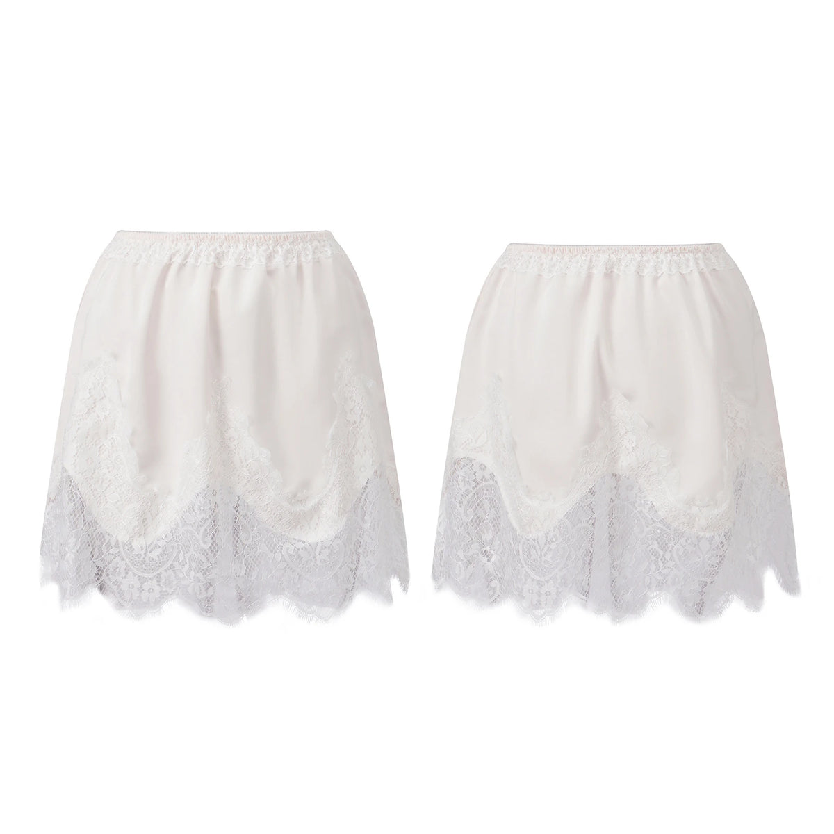 Summer Women's Satin Short Skirts Elastic Waist Lace Patchwork Skirts Half Slip Skirts Fashion