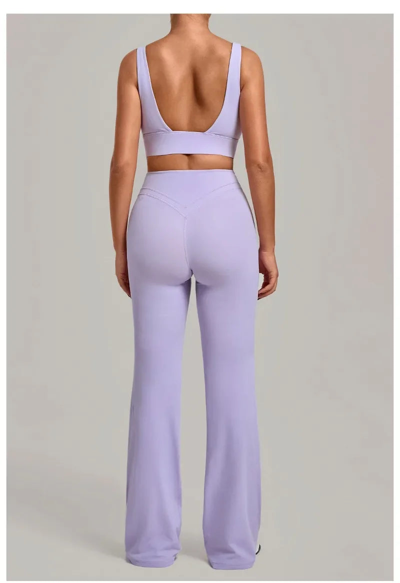 Women's Seamless Yoga Sets Sports Fitness Hip-lifting High Waist Flared Pants Backless Bra Suits Training WorkoutLeggings Sets