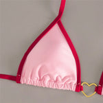 Sexy Pink Triangle Micro Bikini Thong Set Swimsuit Women 2026 Heart Metal Ring String Halter Swimwear Bathing Suit Bikinis Mujer