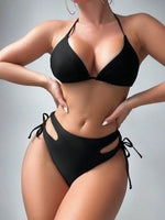 2026 Black Crop Top Swimwear Women Summer Sexy Beachwear Mesh Short Sleeve Cover Ups Top Three Piece Swimsuit Lace Up Bikini Set