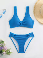 2026 Summer New Women's 2 Piece Swimsuit Solid Color High Waist Bikini Set V-neck Backless Beach Vacation Bathing Suit Swimwear