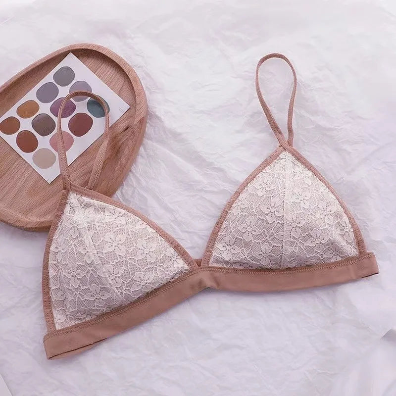 Lace Women's Bra Sexy Lingerie Without Steel Ring French Underwear Triangular Cup Push Up Bra Comfort V Neck Bralette