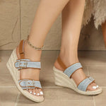 Summer Bohemian 2 Buckle Adjustable Straps Espadrille Wedge Sandals Women Leisure Roma Platform Beach Vacation High Heels Shoes