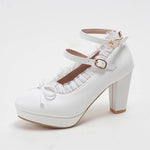 Women's Sweet Cute Lace Bow Lolita Platform High Heels, White Pumps Wedding Party Dress Shoes, Big Sizes 33-48