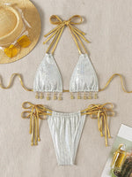 Shiny Shell Pendant Halter Strappy Bikini Female Swimsuit Women Swimwear Two-pieces Bikini Set Mini Micro Bathing Suit Swim Lady