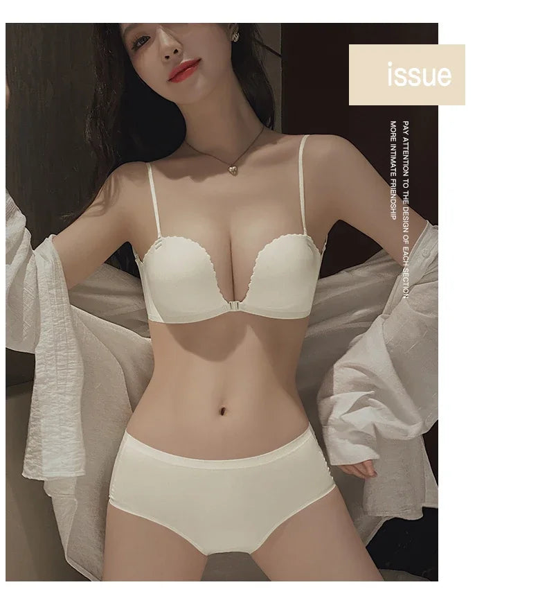 Front Button Underwear Women's Small Chest Pull Up To Show Large Summer Thin Collection Breast Anti-sag White Thin Strap Bra