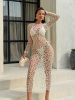 Sexy Hole Out Mesh Long Sleeve Dress 3 Piece Swimsuit 2026 Women Black Summer Push Up Thong Bikini Holiday Bathing Suit Swimwear