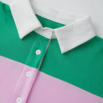Women Long Sleeve Spring Fall Lapel Collar T-shirts Striped Contrast Color Loose Pullovers Streetwear Tops
