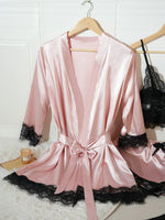 4Pcs Women Satin Pajama Set Robe Lace Lingerie Sexy Silk Nightwear Sleepwear Soft Satin Nightgown Pyjamas Nightdress Nighty Robe