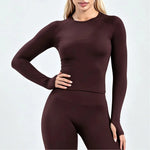 HISTELLO Defy Long Sleeve Top Women Fitness Pilates Clothes Seamless Round Neck Sports Shirt Slim Fit Activewear Gym Workout Top