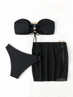 3 Pieces Ring Linked Bandeau Bikinis 2026 Solid Swimwear Female Sexy Swimsuit Women Bathers Bathing Swimming Swim Suit
