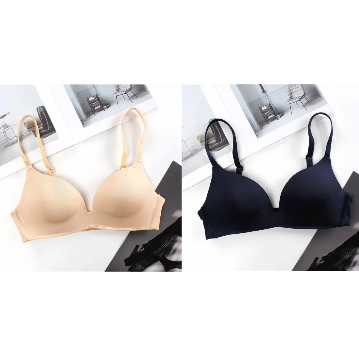 2Pcs/Set Padded Bras For Women Push Up Bra Underwear Non-wire Brassiere Sexy Lingerie Solid Color 3/4 Cup Comfort Intimates