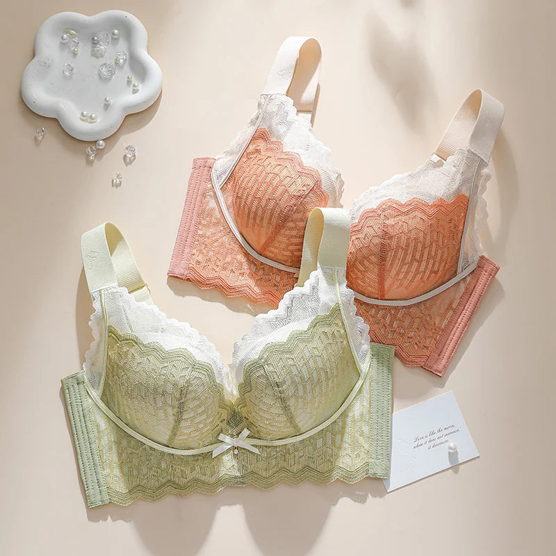 Thin WireFree Underwear Women Thin Style Large Chest Show Small Bra Gathered Adjusted Breast Closure No Steel Ring Bra 80-120CDE