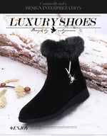 Plush Womens Boots Comfortable Hick-soled Fur Shoes Fashion Ladies Shoes Zipper Women Vulcanized Shoes Anti-slip Chaussure Femme