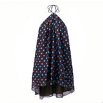 Women Summer Fashion Mini Dress Halter Neck Sleeveless Dot Print Backless High Low Hem Flowy Dresses