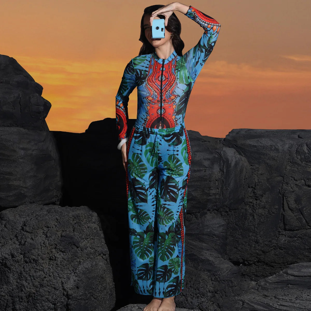 One Piece Sun Protection Swimwear 2026 Women Long Sleeved Print Swimsuit Female Sports Bathers Swimming Bodysuit Beach купальни