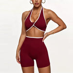2pcs Women's Seamless Push-up Sports Vest Bra Set with High Elastic Hip Lifting Shorts for Running Aerobics Yoga