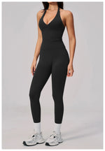 Summer Seamless Yoga Sets Women V Neck Slim Sports Tank Top Fitness Suit Peach Hip High Elasticity Leggings Running Tracksuit