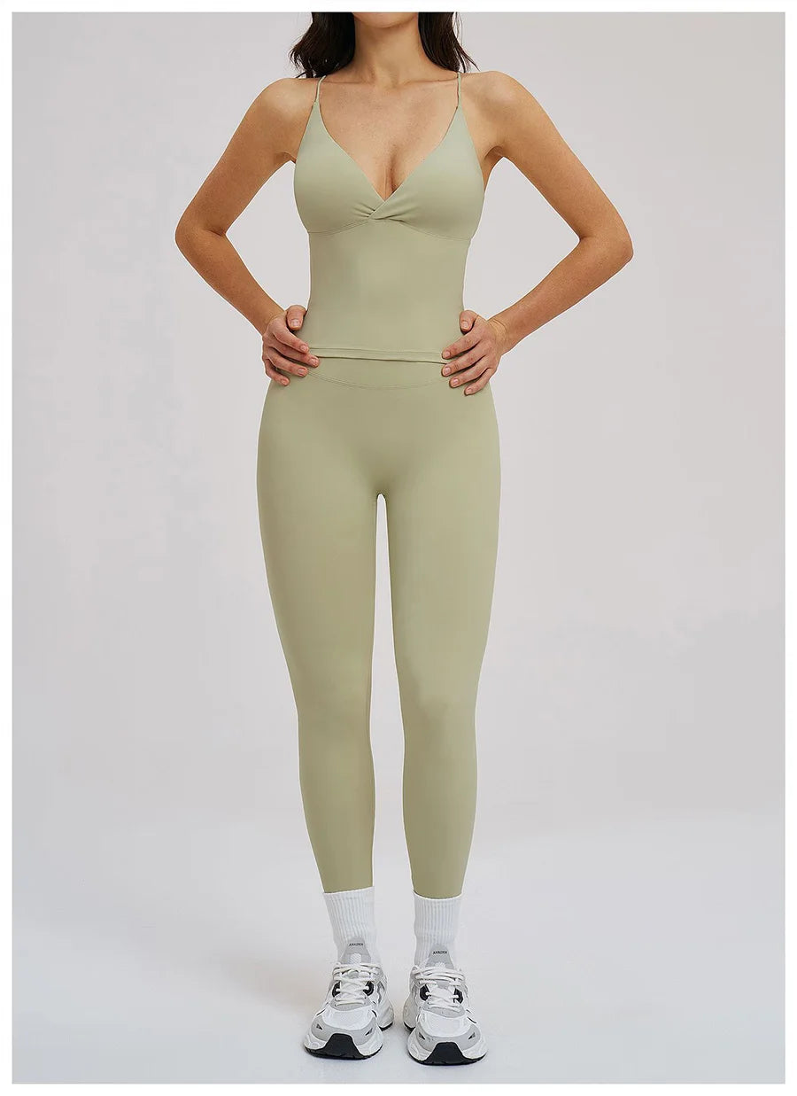 2PCS Yoga Suit Sports Set Women Fitness Quick-Drying Gym Tracksuit Running Nude Feeling Workout Outfit Sport Bra Leggings Suit