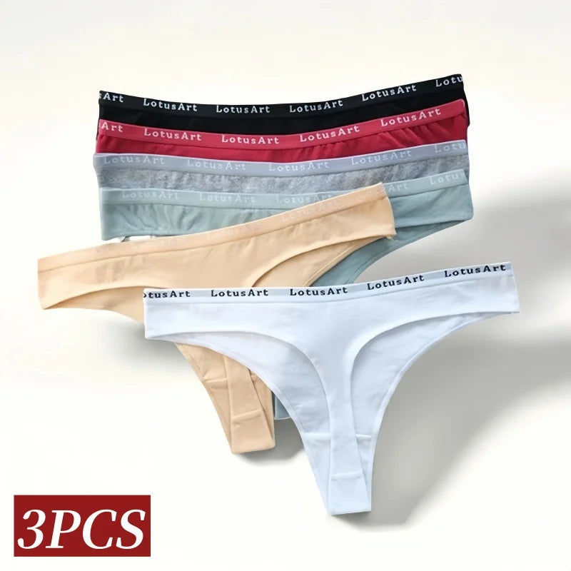 3Pcs/Set Cotton Panties Sexy G-string Low Rise Panties Women Seamless Underwear Set Female Underpants Breathable Lingerie Panty