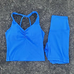 Women Gym Yoga Short Cycling Set Cross Back Gym Bra Tank Top +High Waist Cycling Short Leggings High Impact Shockproof Sportwear
