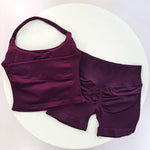 2 Pieces Sports Set Women Backless Halter Tops High Waist Seamless Hight Stretch Shorts Gym Suit Sportswear Workout Sets