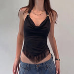 FDYOUI Sexy Swinging Collar Tassels Tank Tops Women's Halter Bandage Backless Camisoles Female Summer Slim Corset Top Streetwear