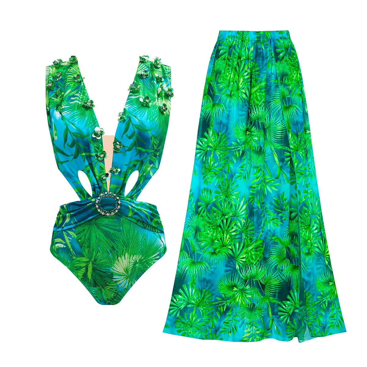 2026 New Elegant Women Swimsuit With Skirt High Waist Swimwear Cover-up Female Skirts Fashion Printed Dress Beachwear