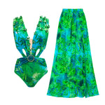 2026 New Elegant Women Swimsuit With Skirt High Waist Swimwear Cover-up Female Skirts Fashion Printed Dress Beachwear