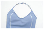 2PCS Women Yoga Sets Color Contrast Hanging Neck V Neck Slimming Sports Tank Top Flip High Waist Shorts Gym Running Fitness Suit