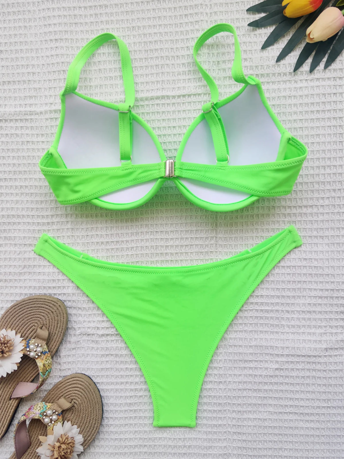 DEKA Sexy Solid Push Up Bikini Set Front Bow Knot Swimsuit Women Sexy Halter Two Piece Beachwear Bathing Suit Swimwear Biquini