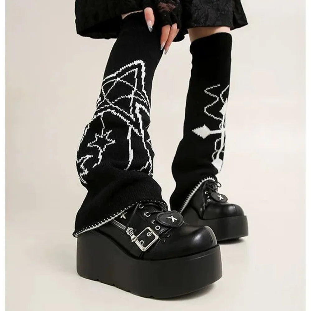 Size 42 Gothic Black Platform Creepers Shoes White Smooth Faux Leather Goth Creepers E-girl Chunky Lace Up Lolita Casual Shoes