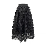 Women Summer Maxi Skirt Retro A-Line Large Hem Skirt Solid Color 3D Dot Decor High Waist Long Skirt