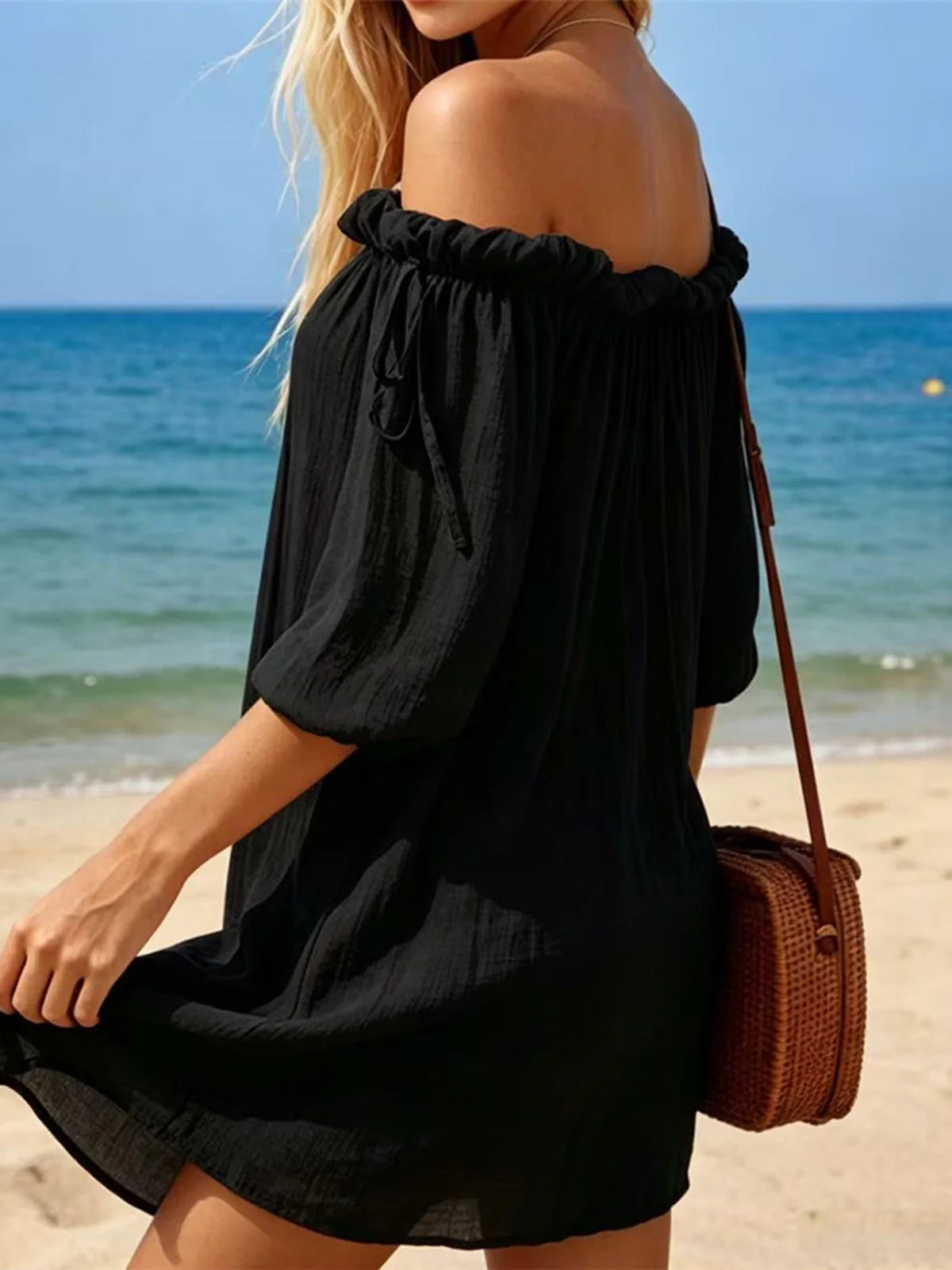 New White Long Sleeve Cut Out Crochet Knitted Tunic Beach Cover Up Beach Wear Beachwear Female Women Cover-ups Beach Dress K8075