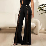 2026 Women's Solid Color Lace Spliced Flare Pants Trousers