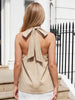 Women Loose Fit Halter Tops Solid Color Open Back Sleeveless Tie-up Vest Summer Daily Casual Elegant Blouse Streetwear
