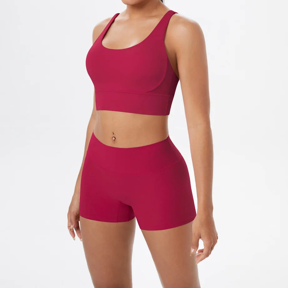2PCS Yoga Set Women Gym Sports Suits Fitness Bra Crop Top Workout Clothes Female Athletic Wear Push Up Shorts Sportswear